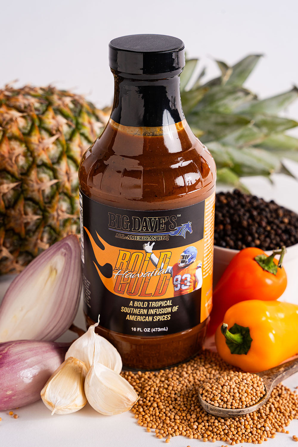 BIG DAVE’S ALL-AMERICAN HAWAIIAN BOLD GOLD BBQ SAUCE (16 OZ. BOTTLES)