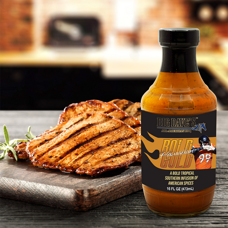 BIG DAVE’S ALL-AMERICAN HAWAIIAN BOLD GOLD BBQ SAUCE (16 OZ. BOTTLES)