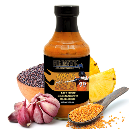 BIG DAVE’S ALL-AMERICAN HAWAIIAN BOLD GOLD BBQ SAUCE (16 OZ. BOTTLES)